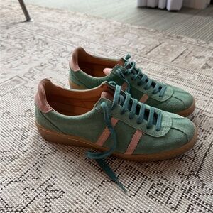 Suede Green and Pink Women's Sneakers